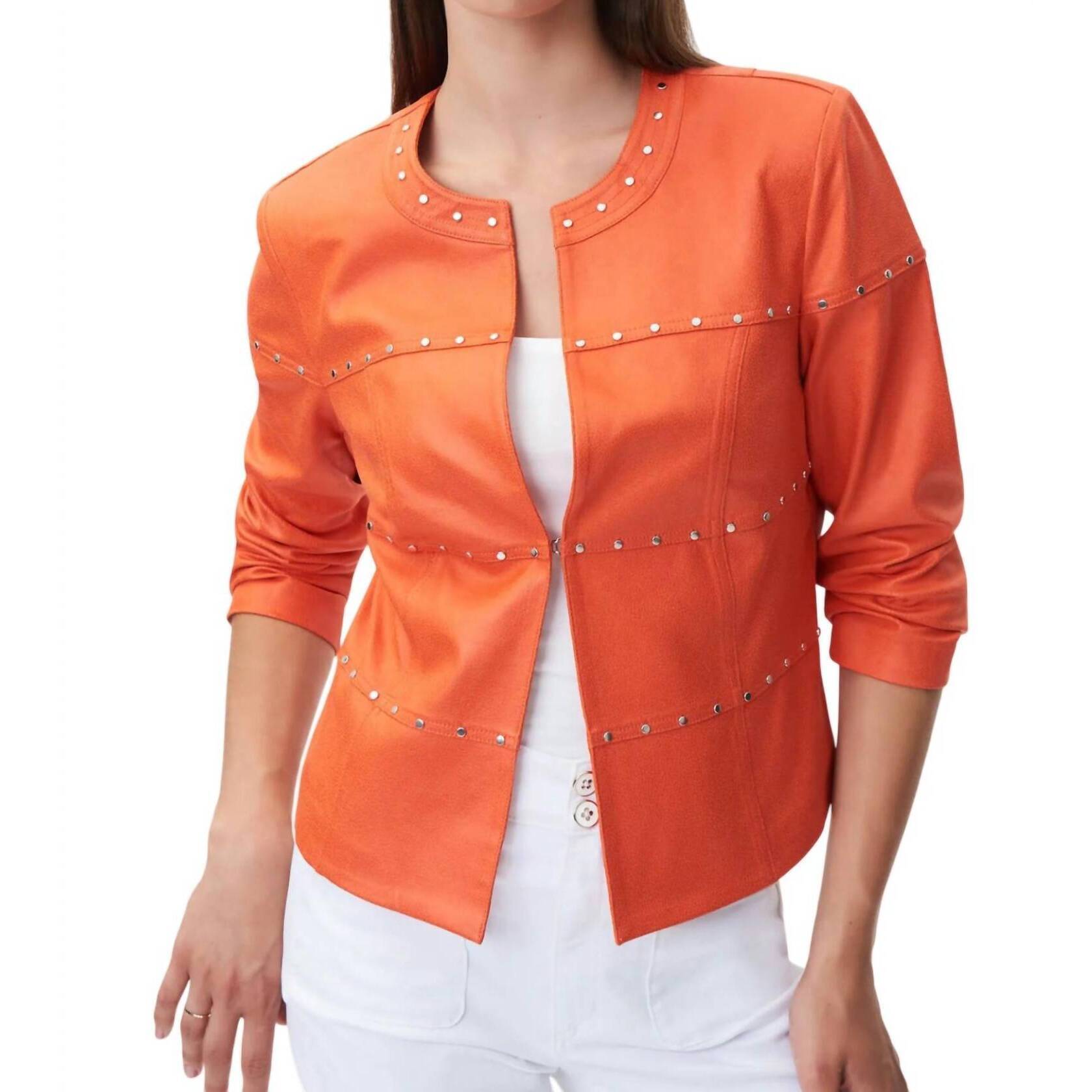 New Joseph Ribkoff Suede Studded Jacket In Orange